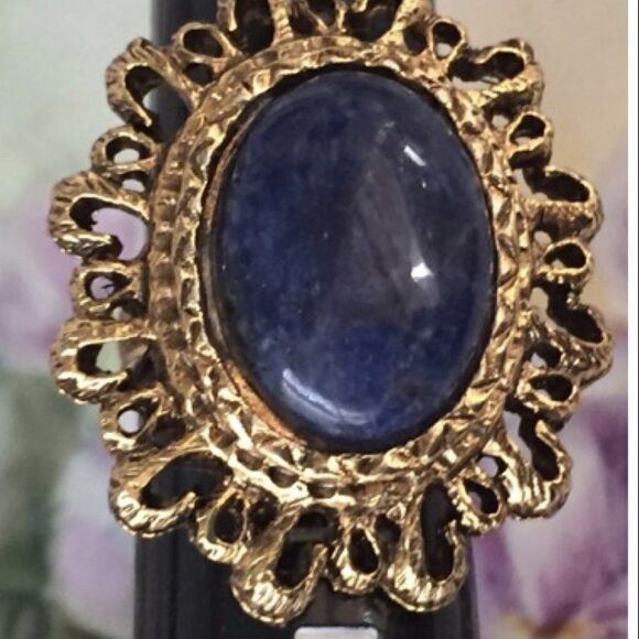 VTg Sodalite Cabochon Gold Plated Adj Large Ring - Picture 3 of 7